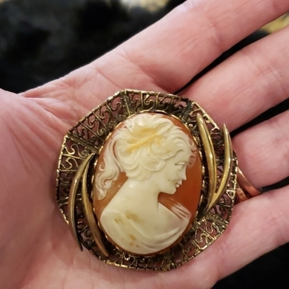 Vintage Cameo‎ and Clip Earring Set